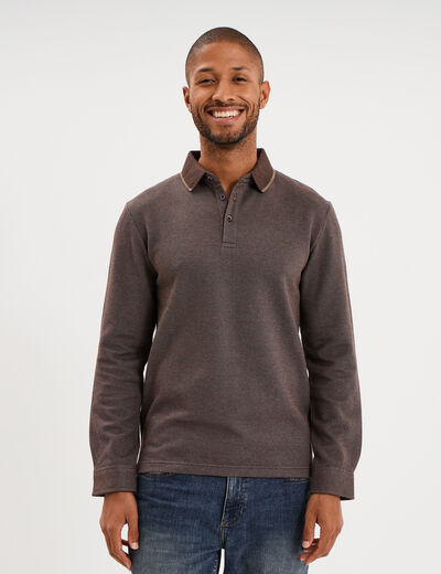Polo manches longues marron fonc&eacute; homme