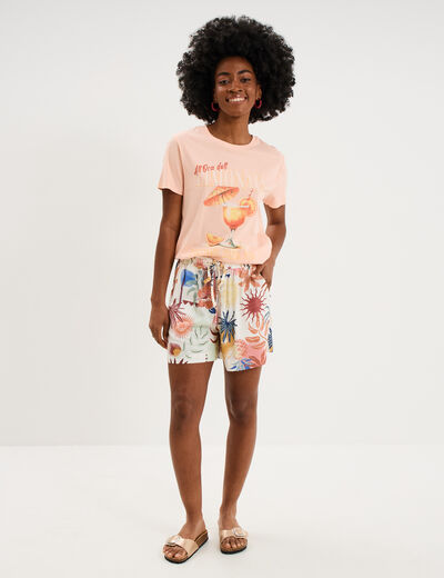 T-shirt droit avec manches courtes coton orange fluo femme