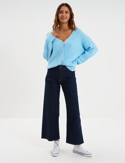 Gilet col en V manches longues bleu clair femme