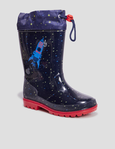 Bottes de pluie &agrave; coulisse bleu marine gar&ccedil;on