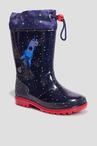 Bottes de pluie &agrave; coulisse bleu marine gar&ccedil;on