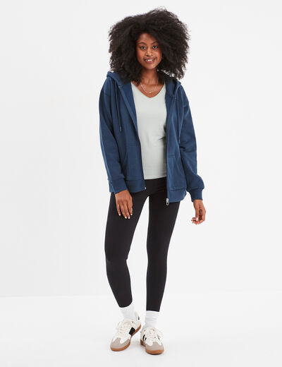 Sweat zippé à capuche bleu marine femme