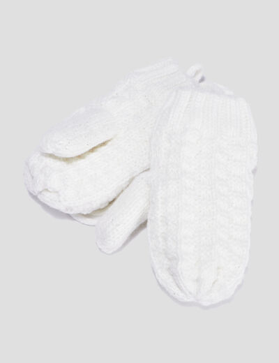 Ensemble bonnet et moufles ivoire bébé fille