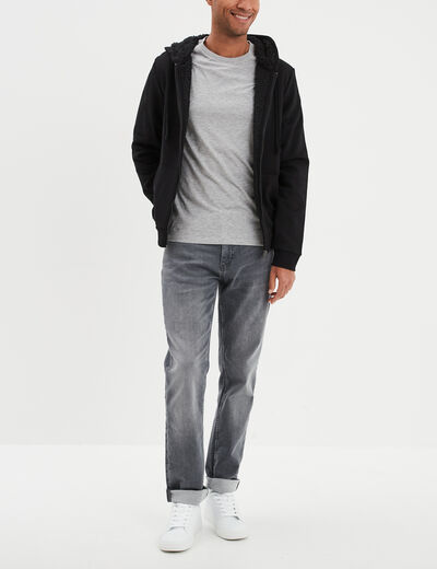 Sweat zipp&eacute; doublure effet sherpa noir homme