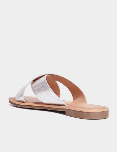 Mules brides larges crois&eacute;es gris argent femme