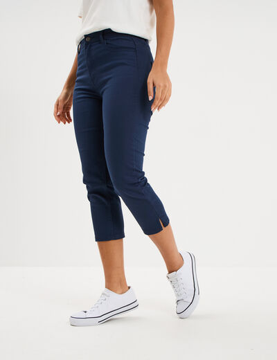 Pantacourt slim twill 5 poches bleu marine femme