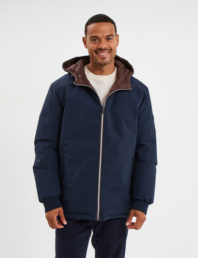 Blouson r&eacute;versible &agrave; capuche zipp&eacute; bleu marine homme