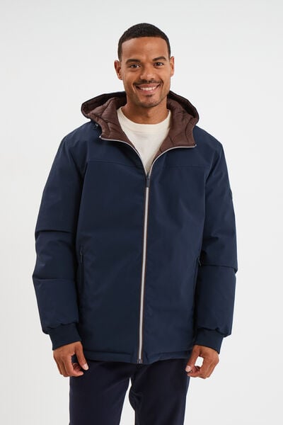 Blouson r&eacute;versible &agrave; capuche zipp&eacute; bleu marine homme
