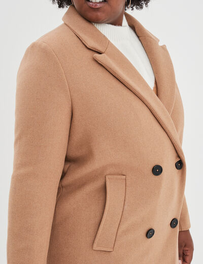 Manteau long double boutonnage taupe femme grande taille
