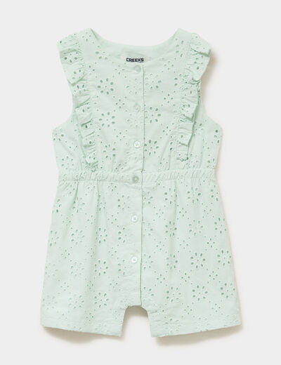 Combishort broderie anglaise coton vert pastel b&eacute;b&eacute; fille