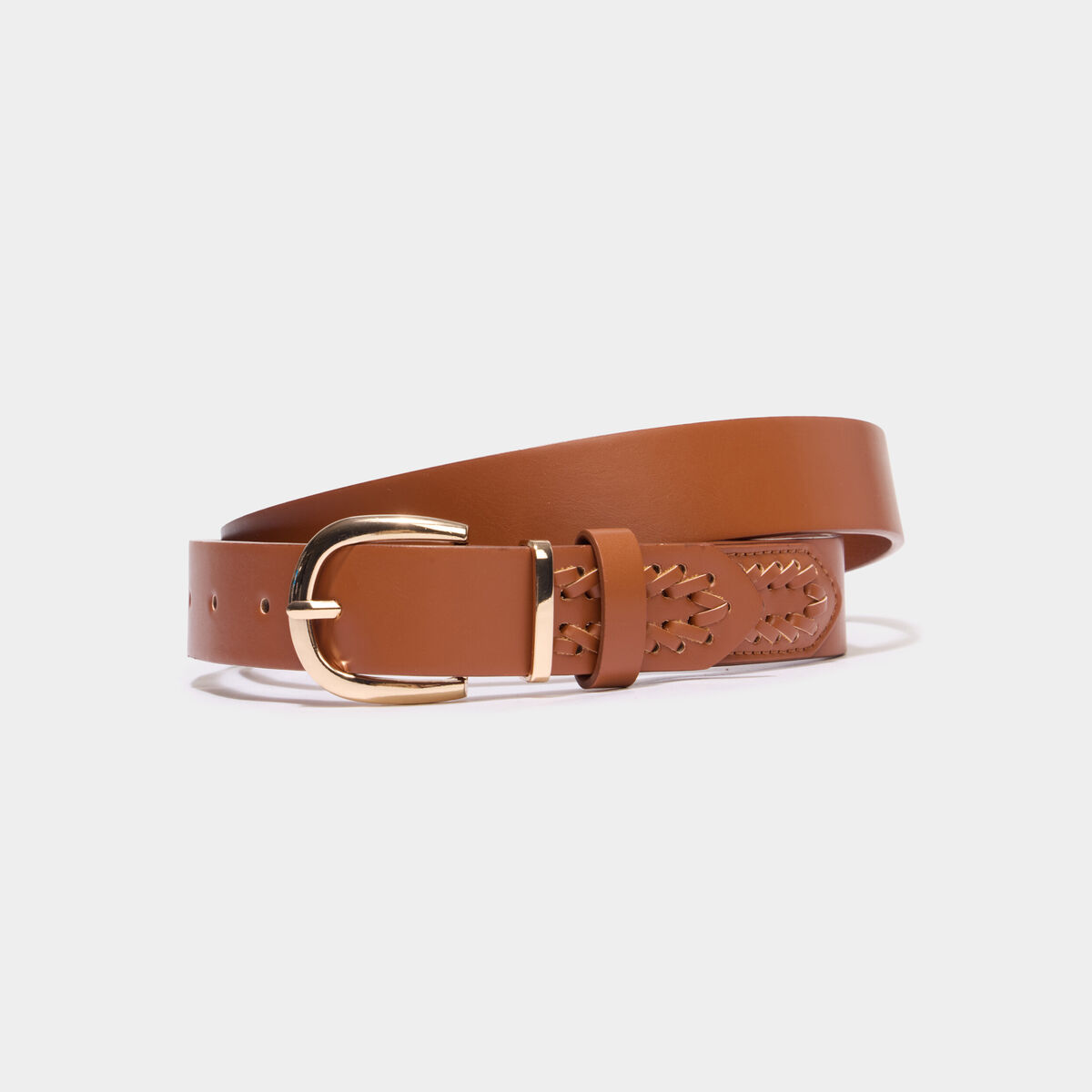 Ceinture avec d&eacute;tails tress&eacute;s camel femme
