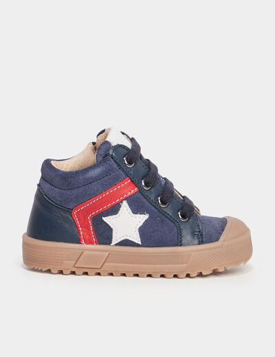 Baskets montantes zippées en cuir Creeks bleu marine bébé garçon