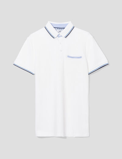 Polo manches courtes 1 poche coton blanc homme