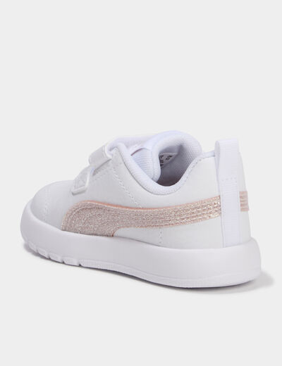 Baskets &agrave; scratchs Puma Courtflex Glitz blanc b&eacute;b&eacute; fille