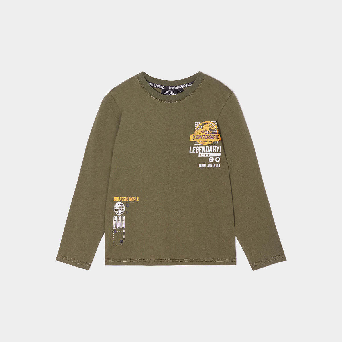 T-shirt manches longues Jurassic Park vert kaki gar&ccedil;on