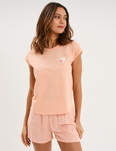 Ensemble pyjama short et t-shirt orange clair femme