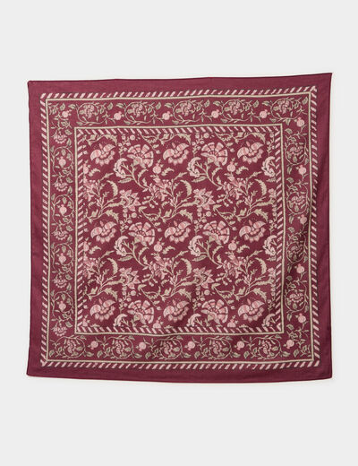 Foulard carr&eacute; coton bordeaux femme
