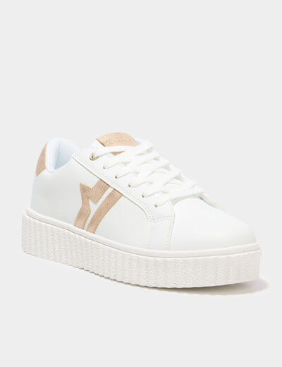 Tennis basses &agrave; lacets semelles &eacute;paisse blanc femme