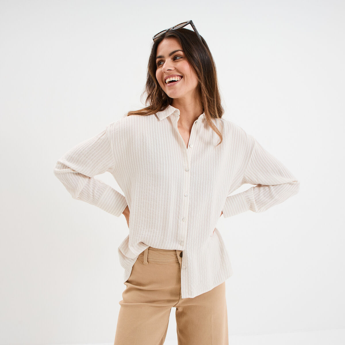 Chemise manches longues beige femme