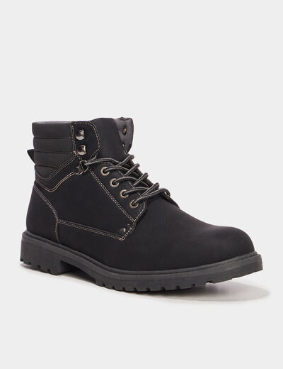 Bottines montantes crant&eacute;es &agrave; lacets noir homme