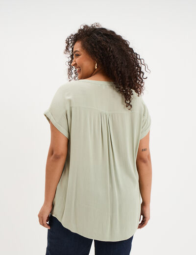 Blouse col en V manches courtes vert kaki femme grande taille