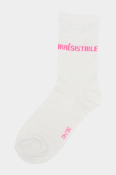 Chaussettes &agrave; fils m&eacute;tallis&eacute;s mi-hautes rose clair femme
