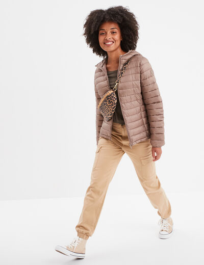 Pantalon cargo taille haute ajustable sable femme