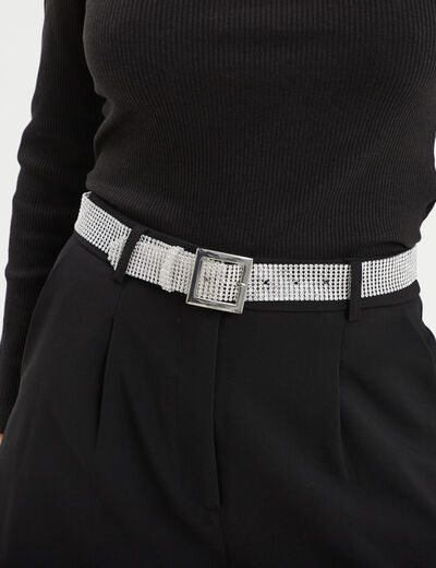 Ceinture à strass couleur argent femme