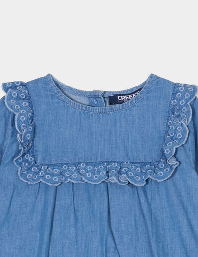 Ensemble coton 3 pièces blouse en jean ecru bébé fille