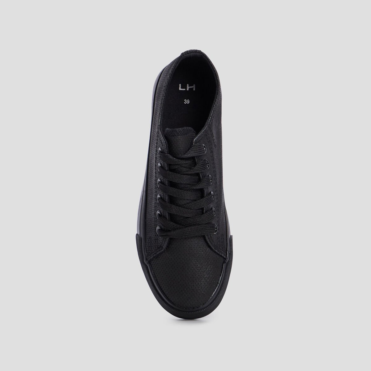 Tennis en toile &agrave; lacets noir femme