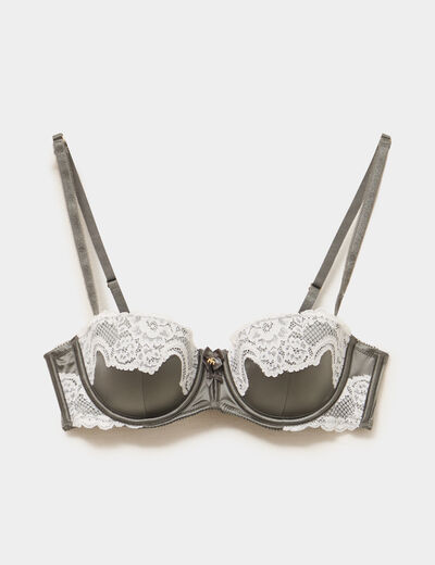 Soutien-gorge bandeau avec dentelle vert kaki femme