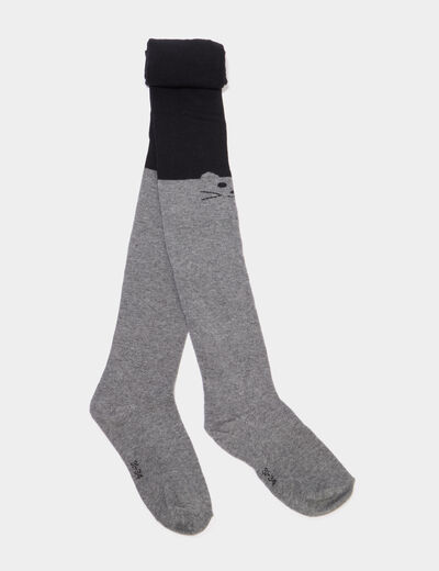 Lot 3 collants coton d&eacute;tail chat gris fille