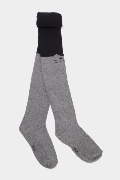 Lot 3 collants coton d&eacute;tail chat gris fille