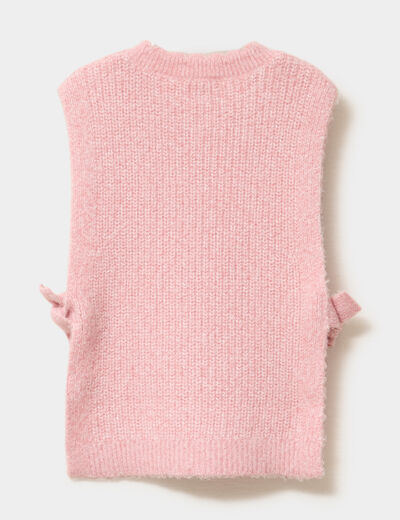 Pull sans manches noeuds c&ocirc;t&eacute;s vieux rose fille