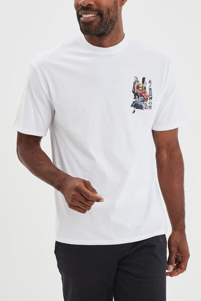 T-shirt col rond manches courtes Naruto blanc homme