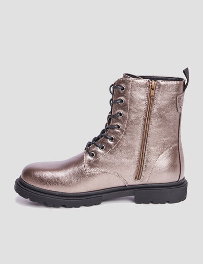 Bottines vernies zippées à lacets gris argent femme