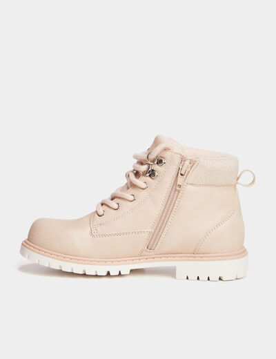 Boots crantées à lacets Trappeur rose clair fille