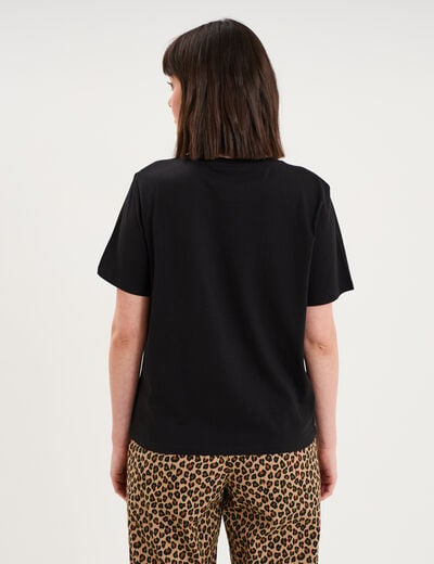 T-shirt col rond manches courtes coton noir femme