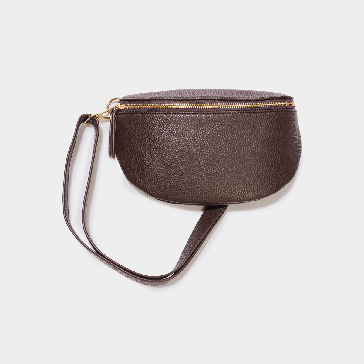 Sac banane arrondi marron foncé femme