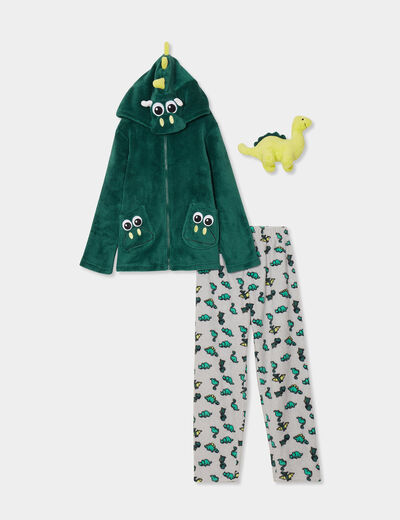 Ensemble pyjama 4 pi&egrave;ces et peluche vert gar&ccedil;on