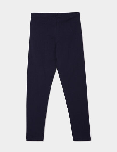 Legging long coton taille élastiquée bleu marine fille