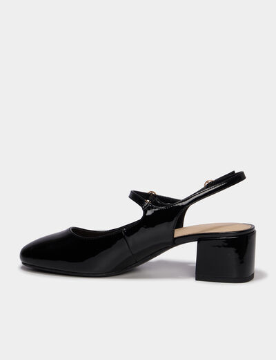 Escarpin slingback verni talon bloc noir femme