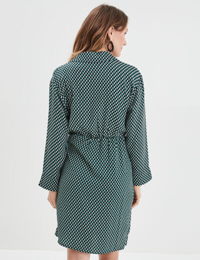 Robe col cache-coeur avec noeud bleu marine femme