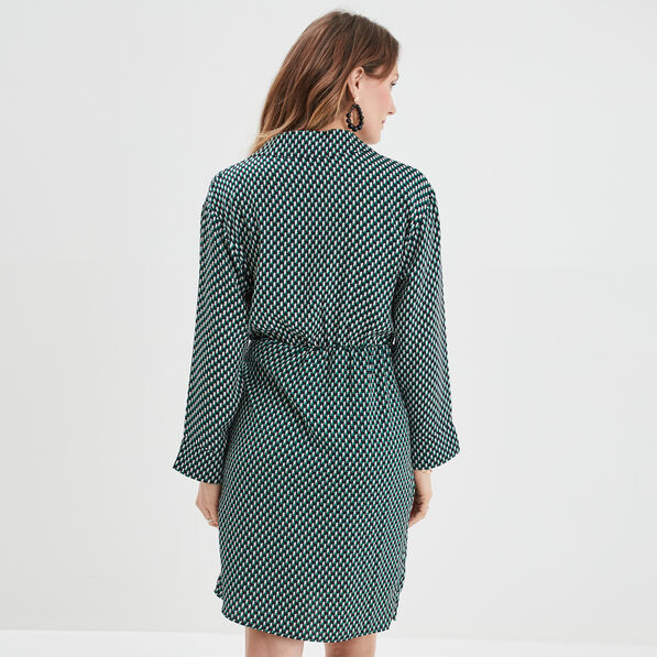 Robe col cache-coeur avec noeud bleu marine femme