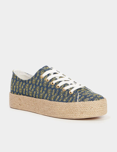 Tennis basses semelles en corde bleu femme