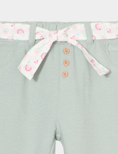 Pantalon en maille ceinturé vert pastel bébé fille