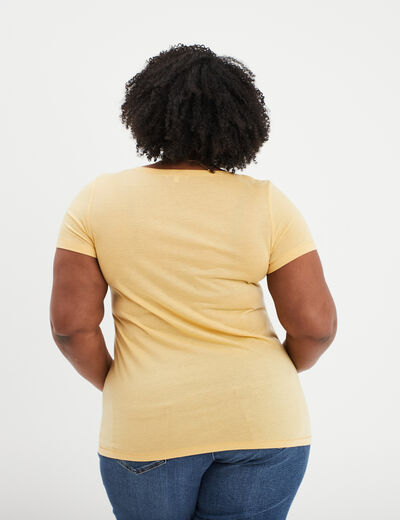 T-shirt manches courtes col V jaune clair femme grande taille