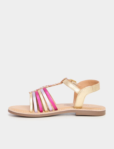 Sandales multibrides tressées en cuir multicolore fille