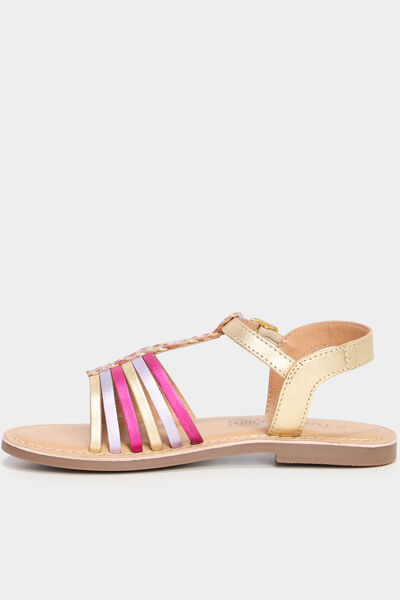 Sandales multibrides tress&eacute;es en cuir multicolore fille
