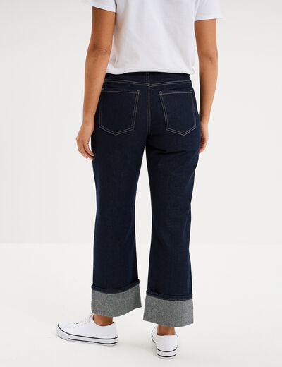 Jean droit cropped bas revers denim brut femme
